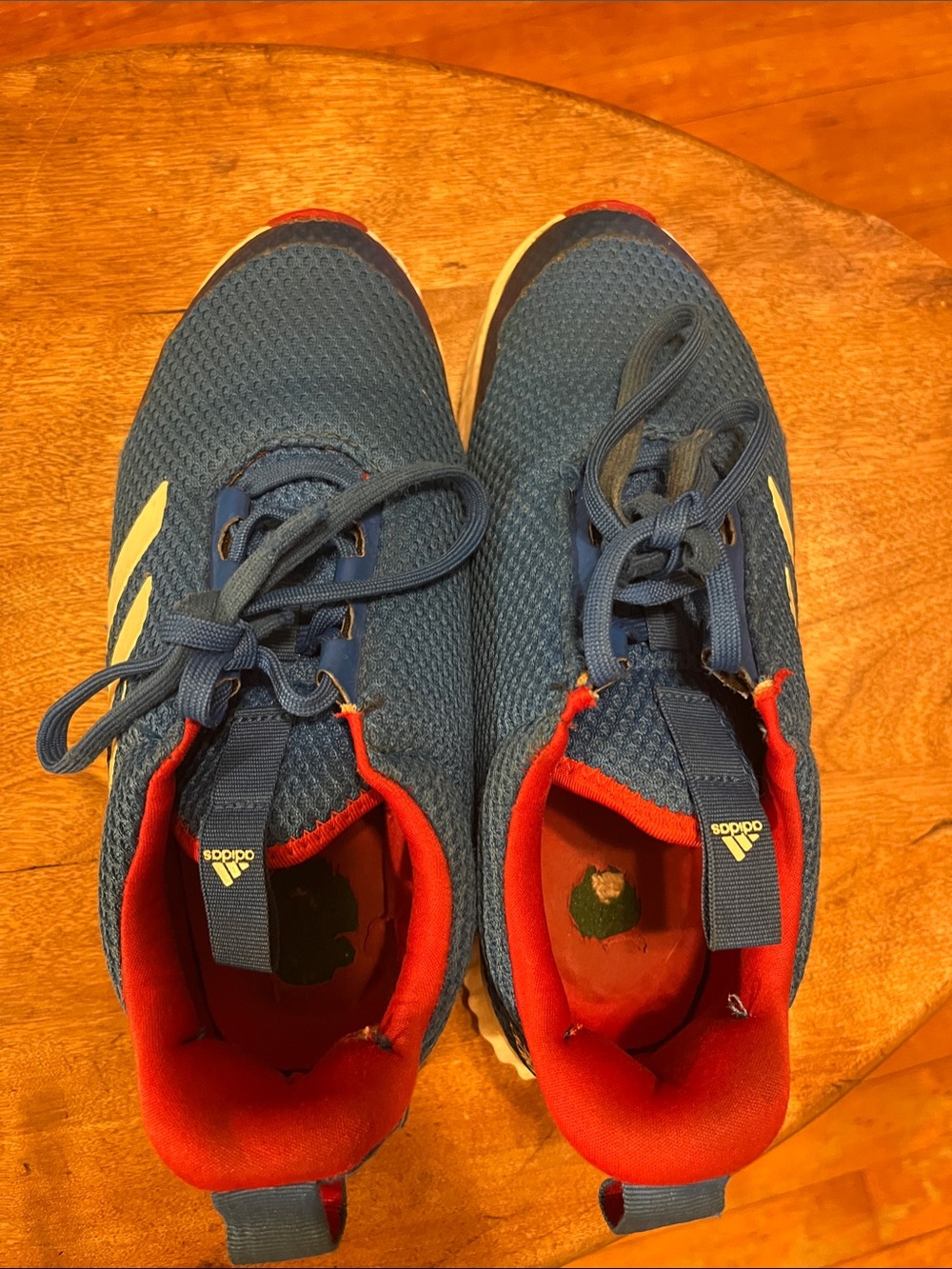 adidas Kids Blue Sneakers with Red Lining and Yellow Stripes